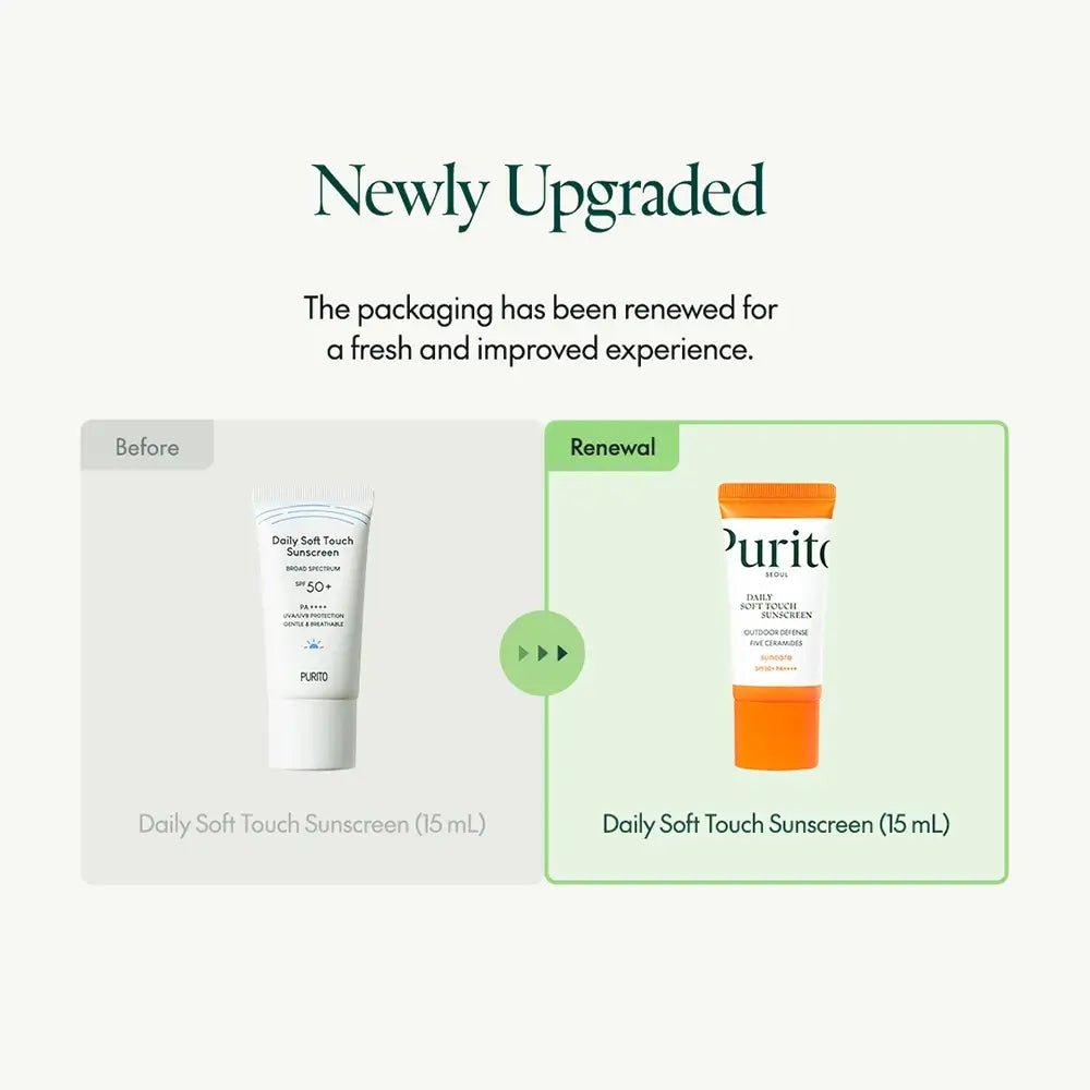PURITO Daily Soft Touch Mini LSF 50+ - Gesichtscreme mit UVA- und UVB-Filtern und Panthenol für Sonnenschutz und Hautkomfort - 15 ml