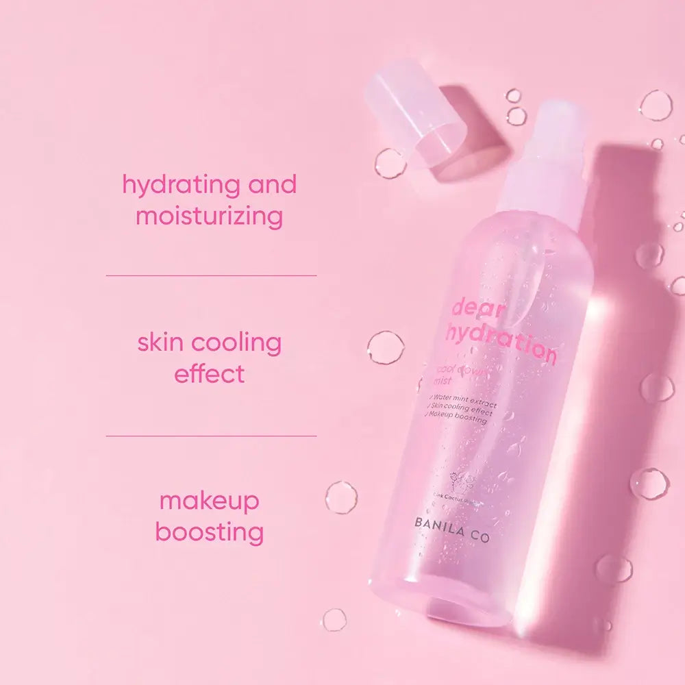 BANILA CO Dear Hydration Cool Down Mist - kühlendes Gesichtsspray mit Pink Cactus Water und Pink Hydra Biome für Feuchtigkeit und Make-up-Fixierung - 99 ml