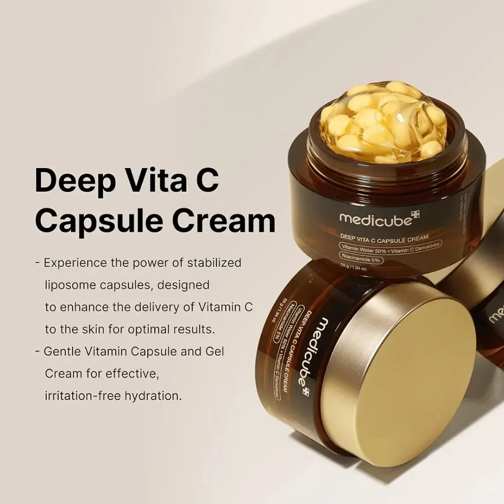 MEDICUBE Deep Vita C Kapsel - Gesichtspflege mit Niacinamid (Vitamin B3) und Ascorbinsäure (reines Vitamin C) für einen gleichmäßigen Hautton und Feuchtigkeit - 55g