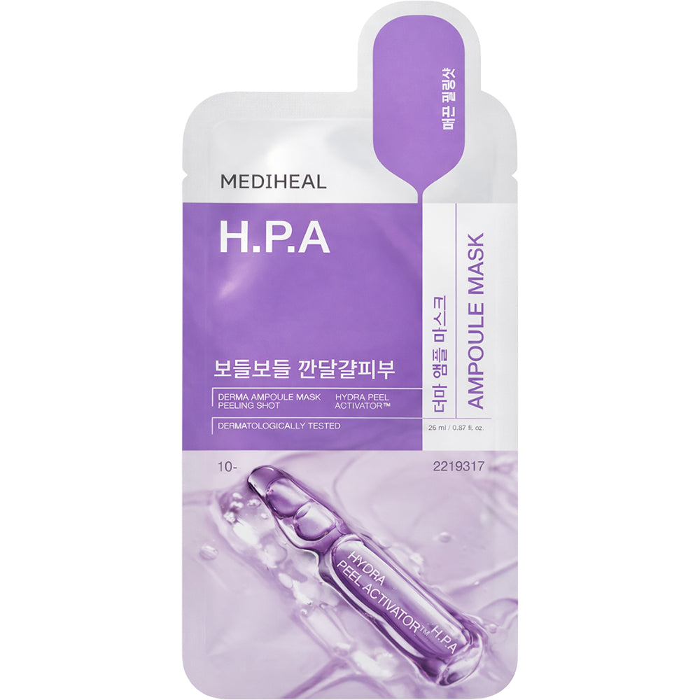 MEDIHEAL Derma Ampoule Sheet Mask H.P.A - masca de fata tip servetel formulata cu PHA si niacinamida, care contribuie la exfolierea delicata, rafinarea porilor si la mentinerea nivelului optim de hidratare - 26 ml