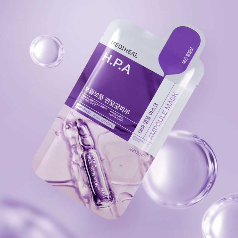MEDIHEAL Derma Ampoule Sheet Mask H.P.A - masca de fata tip servetel formulata cu PHA si niacinamida, care contribuie la exfolierea delicata, rafinarea porilor si la mentinerea nivelului optim de hidratare - 26 ml
