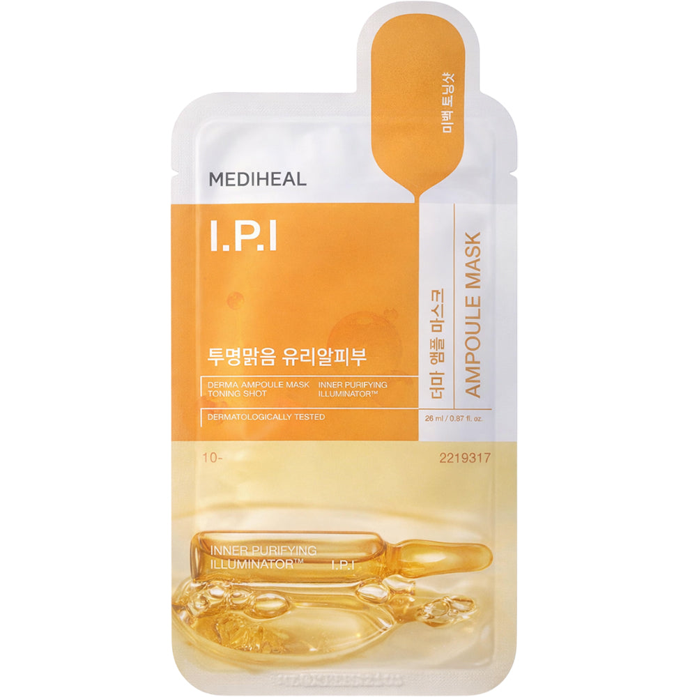 MEDIHEAL Derma Ampoule Sheet Mask I.P.I - masca de fata formulata cu niacinamida si acid tranexamic, care contribuie la iluminarea si uniformizarea aspectului tenului - 26 ml