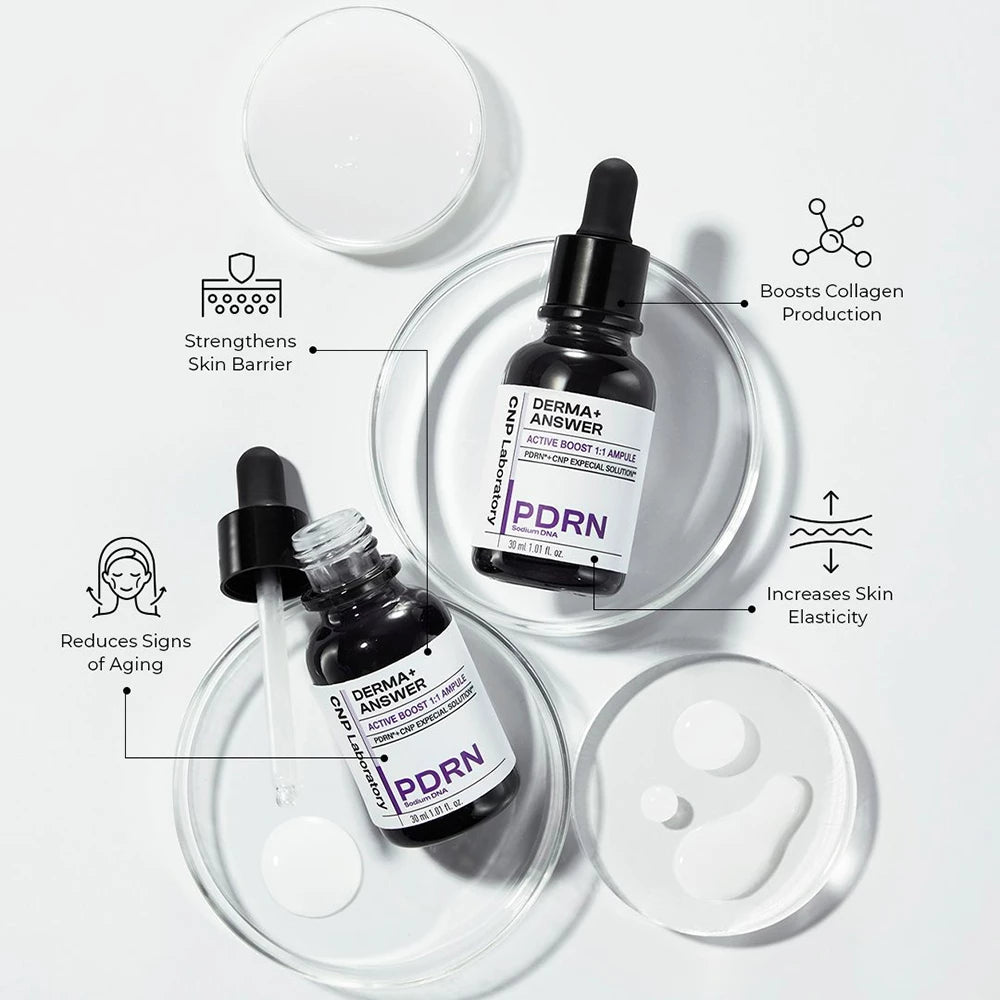 CNP LABORATORY Derma Answer Active Boost PDRN Ampulle – Gesichtsserum mit Natrium-PDRN & Lactobacillus-Ferment zur Hautfeuchtigkeit und Hautkomfort - 30 ml