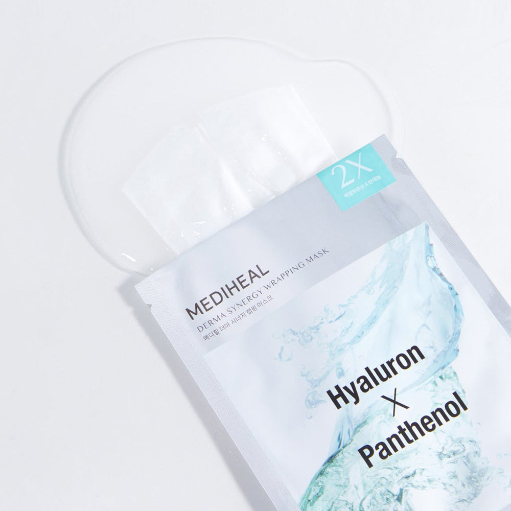 MEDIHEAL Derma Synergy Wrapping Sheet Mask Hyaluron X Panthenol Moisture - masca de fata tip servetel formulata cu acid hialuronic si pantenol, care contribuie la hidratarea pielii si la mentinerea barierei de hidratare - 25 ml