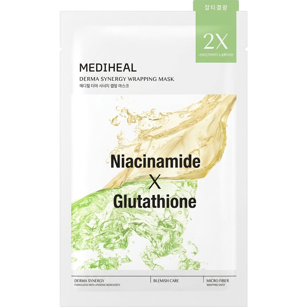 MEDIHEAL Derma Synergy Wrapping Sheet Mask Niacinamide X Glutathione Blemish - masca de fata tip servetel formulata cu niacinamida si glutation, care contribuie la imbunatatirea aspectului petelor si al texturii neuniforme - 25 ml