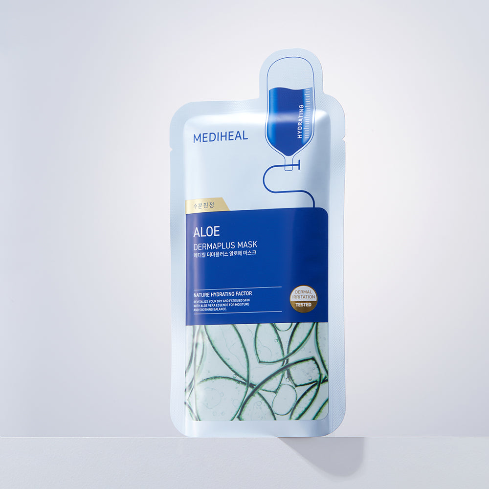 MEDIHEAL Dermaplus Aloe Sheet Mask - masca de fata tip servetel formulata cu aloe vera si pantenol, care contribuie la calmarea pielii si la metinerea echilibrului de hidratare - 22 ml
