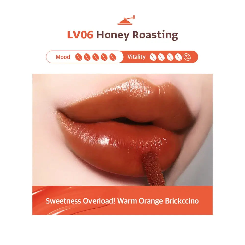 BLACK ROUGE Drip Hot Water Tint - Lippenfarbe mit Kaffee-Extrakten und feuchtigkeitsspendenden Inhaltsstoffen, für hydratisierte Lippen und langanhaltende Farbe - 4,5 g - LV6 Honey Roasting