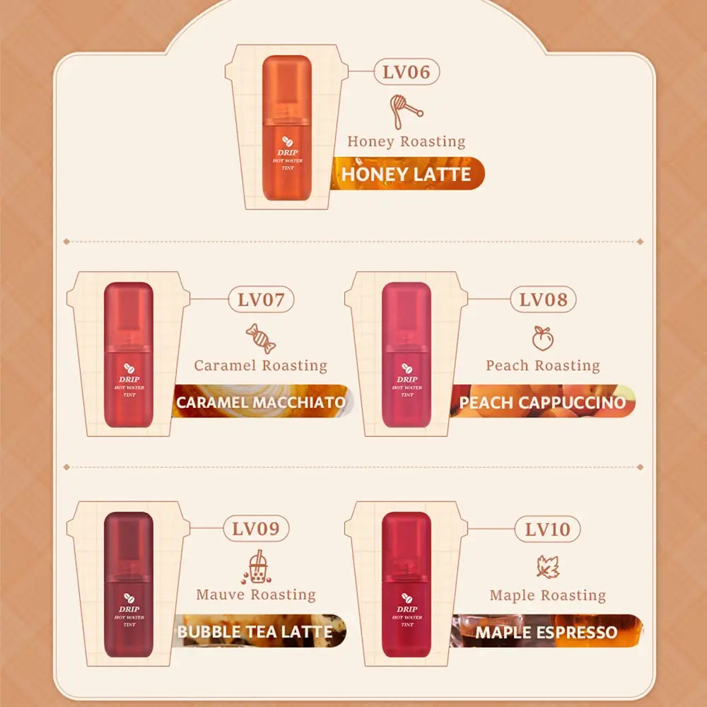 BLACK ROUGE Drip Hot Water Tint - Lippenfarbe mit Kaffee-Extrakten und feuchtigkeitsspendenden Inhaltsstoffen, für hydratisierte Lippen und langanhaltende Farbe - 4,5 g - LV6 Honey Roasting