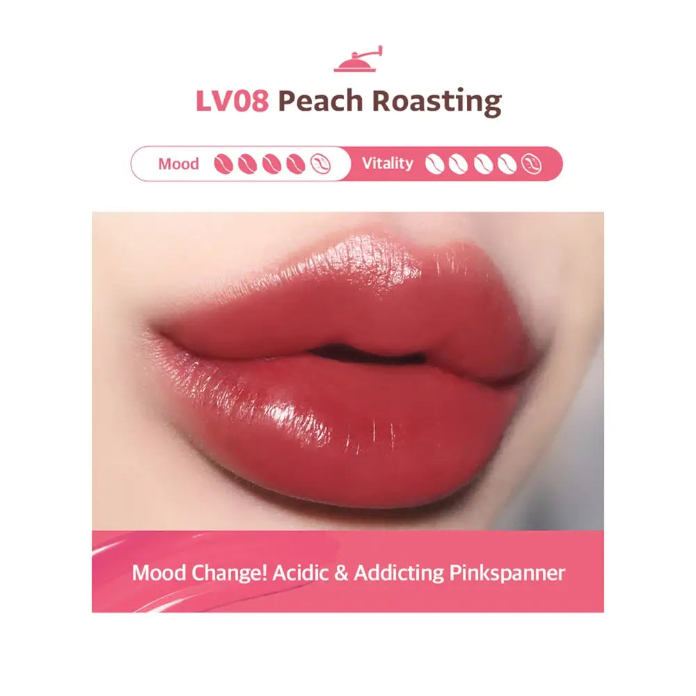 BLACK ROUGE Drip Hot Water Tint - Lippenstift mit Kaffee und Koffein - 4,5 g - LV8 Peach Roasting