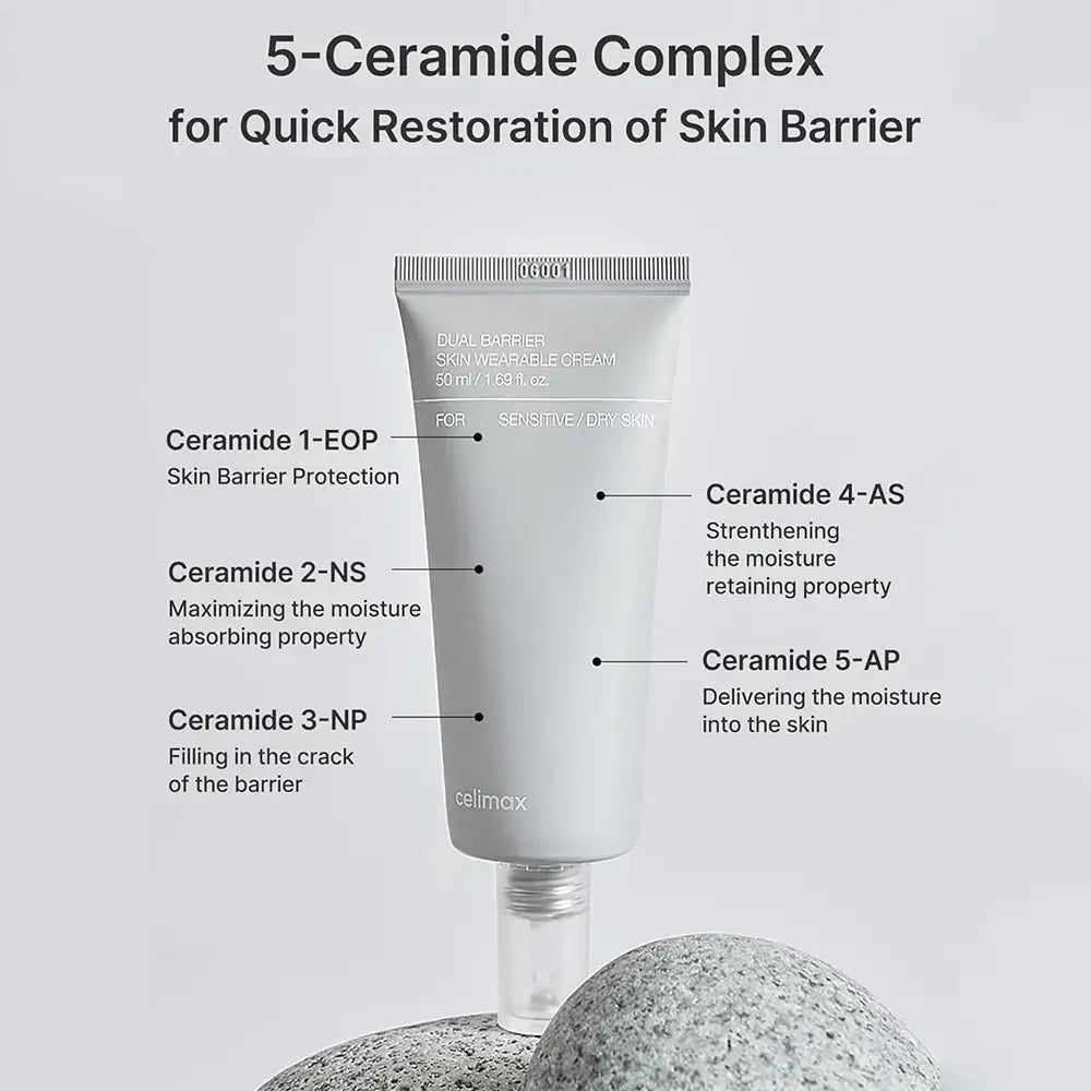 CELIMAX Dual Barrier Feuchtigkeitscreme für trockene und empfindliche Haut - Ceramide & Hyaluronsäure, 50 ml