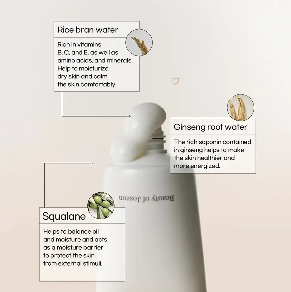 Detail der cremigen Textur mit Reis- & Ginsengwasser – seidig pflegend
