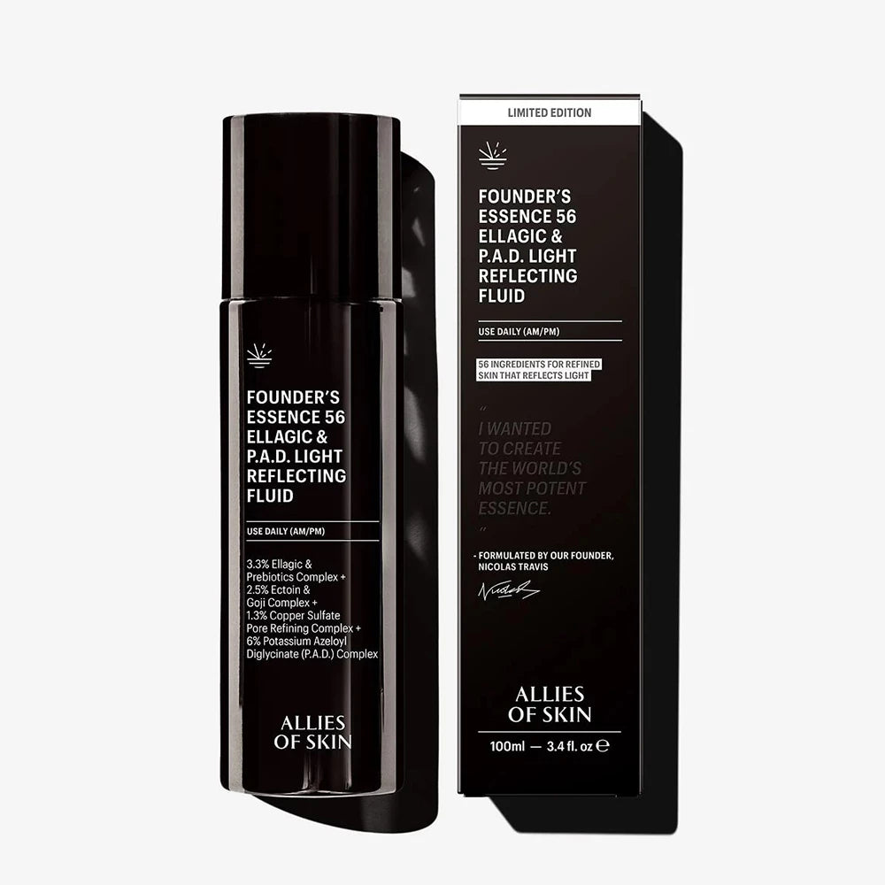 ALLIES OF SKIN Founder's Essence 56 Ellagsäure und P.A.D. Light Reflecting Fluid Essenz - Leuchtkraft und Feuchtigkeit, 100 ml