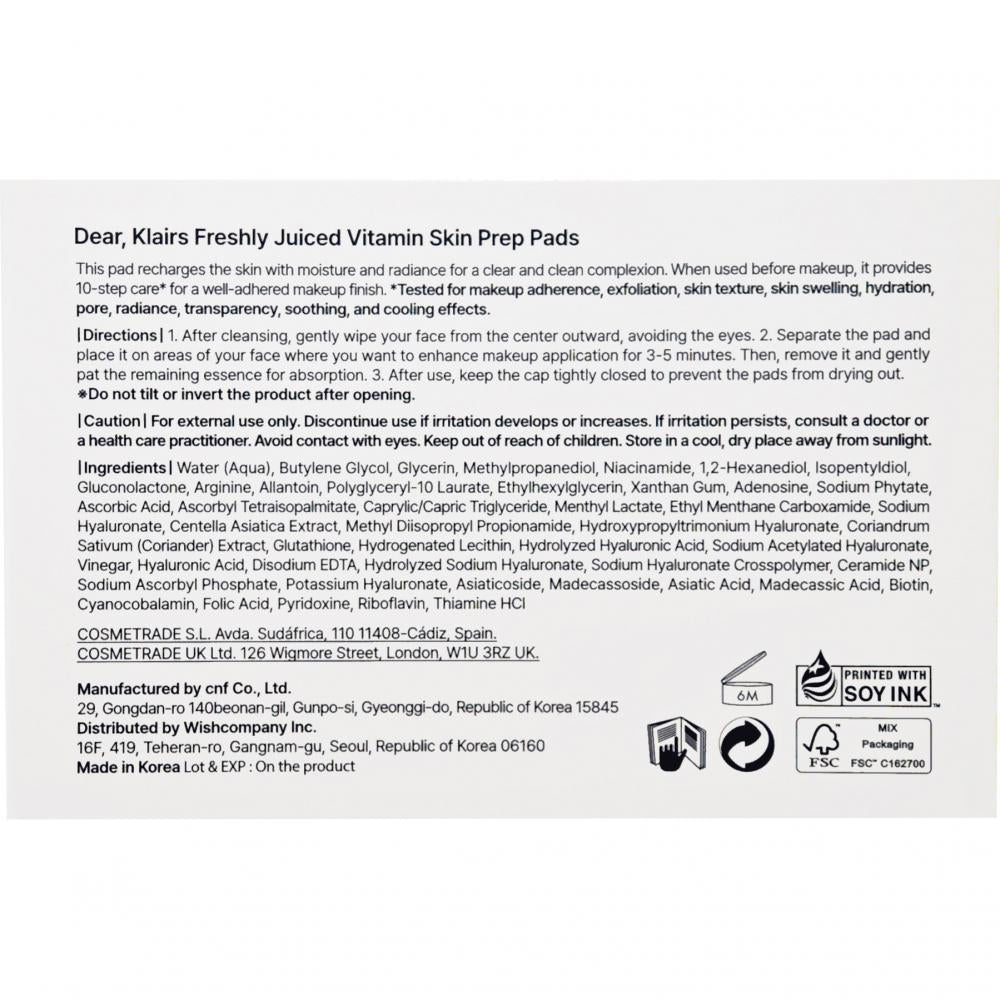 Freshly Juiced Vitamin Skin Prep Pads Dischete 290 ml