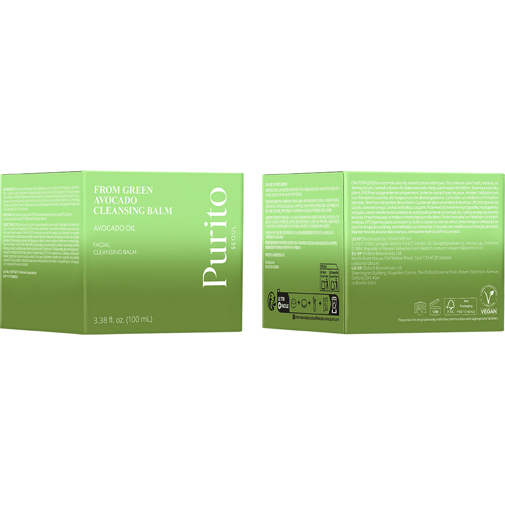 PURITO From Green Avocado Cleansing Balm - Reinigungsbalsam mit Avocadoöl und Grünkolextrakt zur Entfernung von Sonnenschutz, Schmutz und Unreinheiten - 100 ml