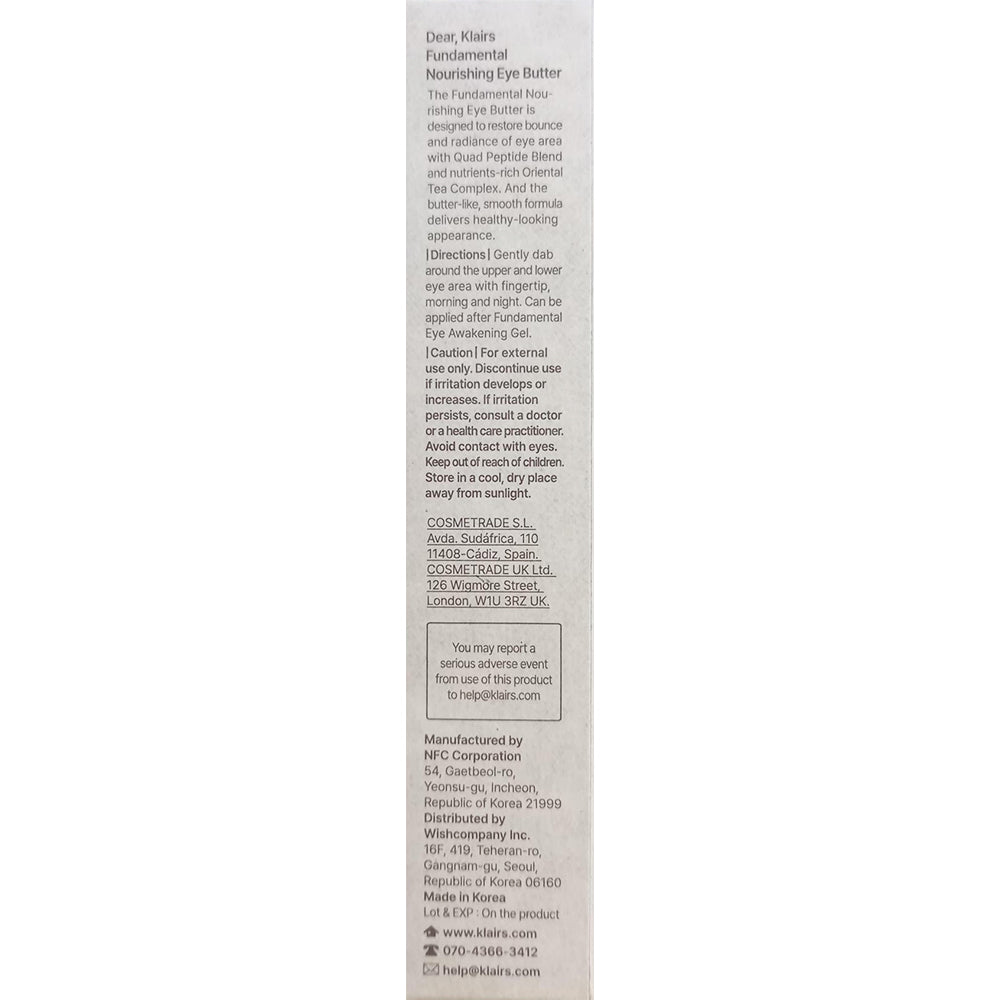 Dear Klairs Fundamental Crema de ochi tip unt - Nutritiva si Hidratare Antioxidanta, 20 gr