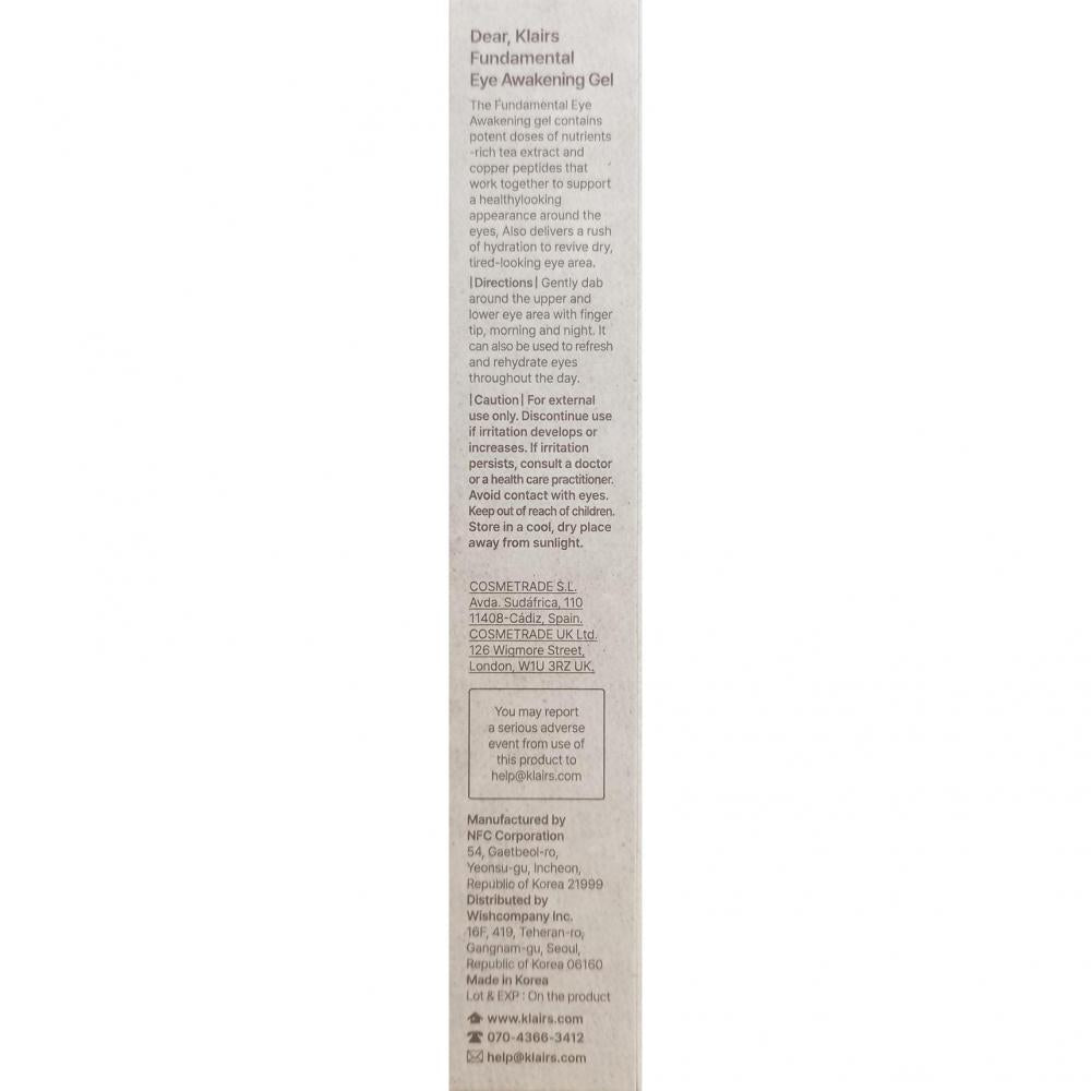 Dear Klairs Fundamentales Augengel - feuchtigkeitsspendend und straffend mit Koffein gegen Augenringe, 35 ml