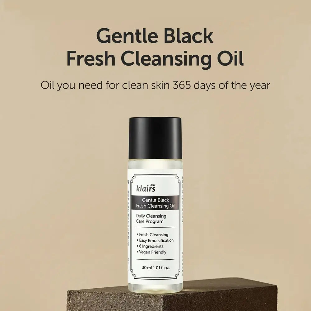 Dear Klairs Gentle Black Fresh – Reinigungöl mit Sonnenblumenkernöl und Jojobaöl, das hilft, Make-up und Unreinheiten zu entfernen und das natürliche Gleichgewicht der Haut zu erhalten – 30 ml