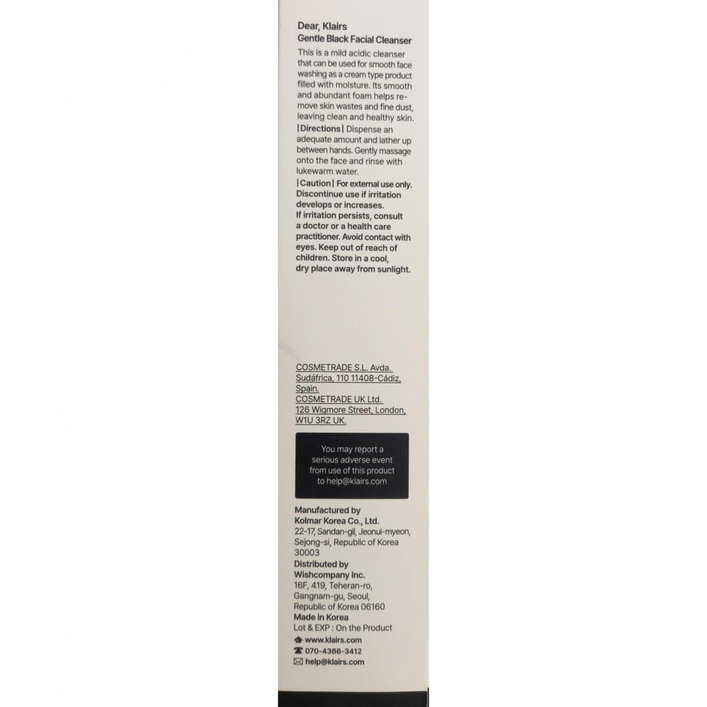 Dear Klairs Gentle Black Gesichtsreinigungsschaum - sanfte Reinigung und intensive Feuchtigkeit, 140 ml