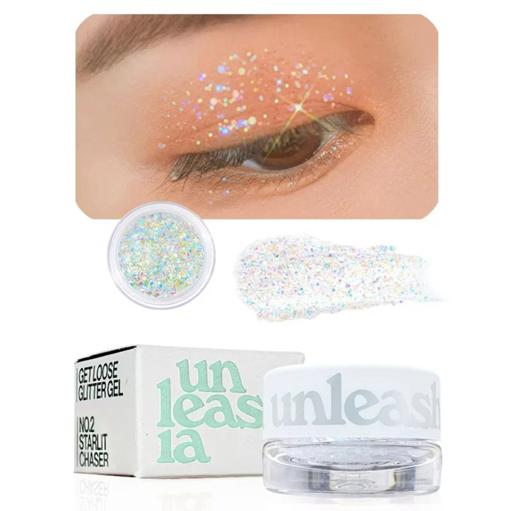 UNLEASHIA Get Loose Glitter Gel Mini - fard de pleoape formulat cu glicerina si particule de glitter cosmetic, care contribuie la stralucire intensa si la mentinerea machiajului - 4 gr - No. 2 Starlit Chaser