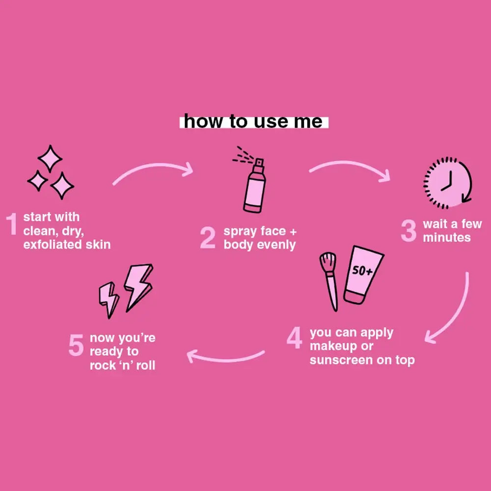 B.tan Gimme The Glow Down Mist Selbstbräuner für Gesicht und Körper - Natürlicher Ton, Gleichmäßiger Glanz und Beruhigung mit Rosenwasser, 190 ml