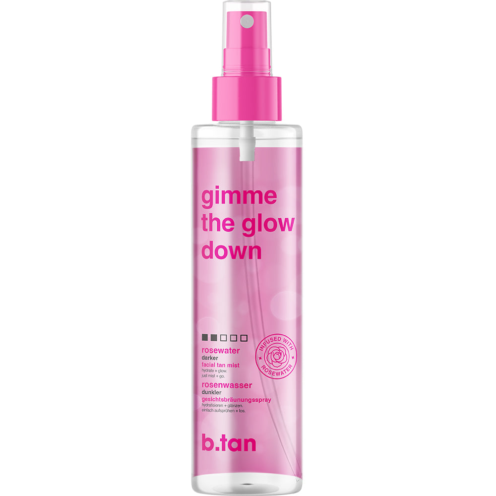 B.tan Gimme The Glow Down Mist Selbstbräuner für Gesicht und Körper - Natürlicher Ton, Gleichmäßiger Glanz und Beruhigung mit Rosenwasser, 190 ml