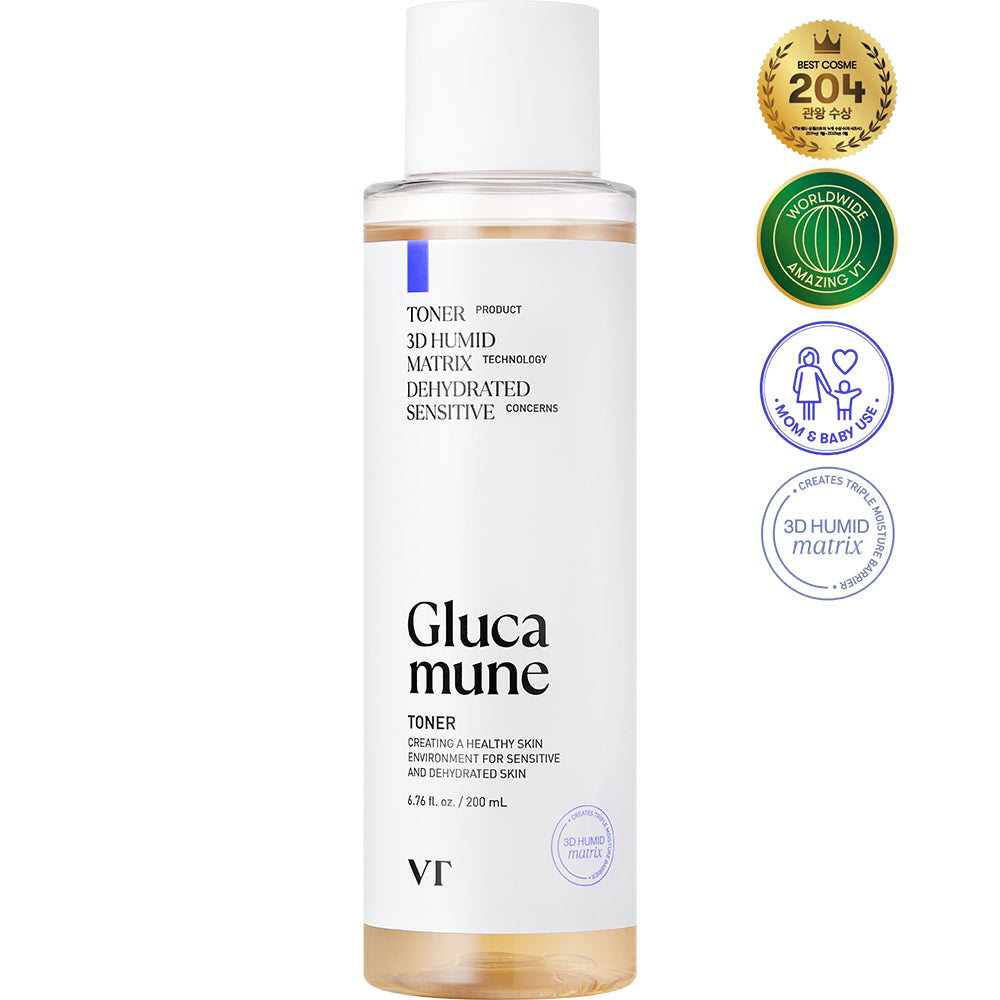 VT COSMETICS Glucamune Toner - Gesichtstoner mit Beta-Glucan und Panthenol zur Wiederherstellung des Feuchtigkeitshaushalts und zur Beruhigung der Haut - 200 ml