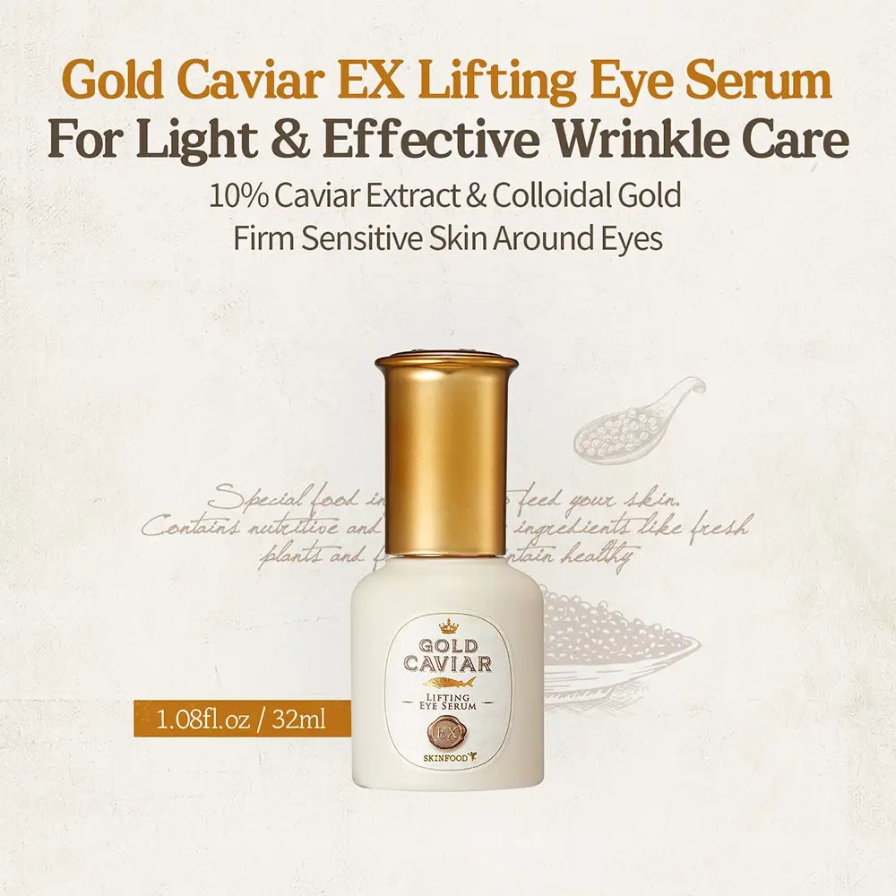 SKINFOOD Gold Caviar EX Augenserum - Straffung und Feuchtigkeit mit Gold und Kaviar, 32 ml