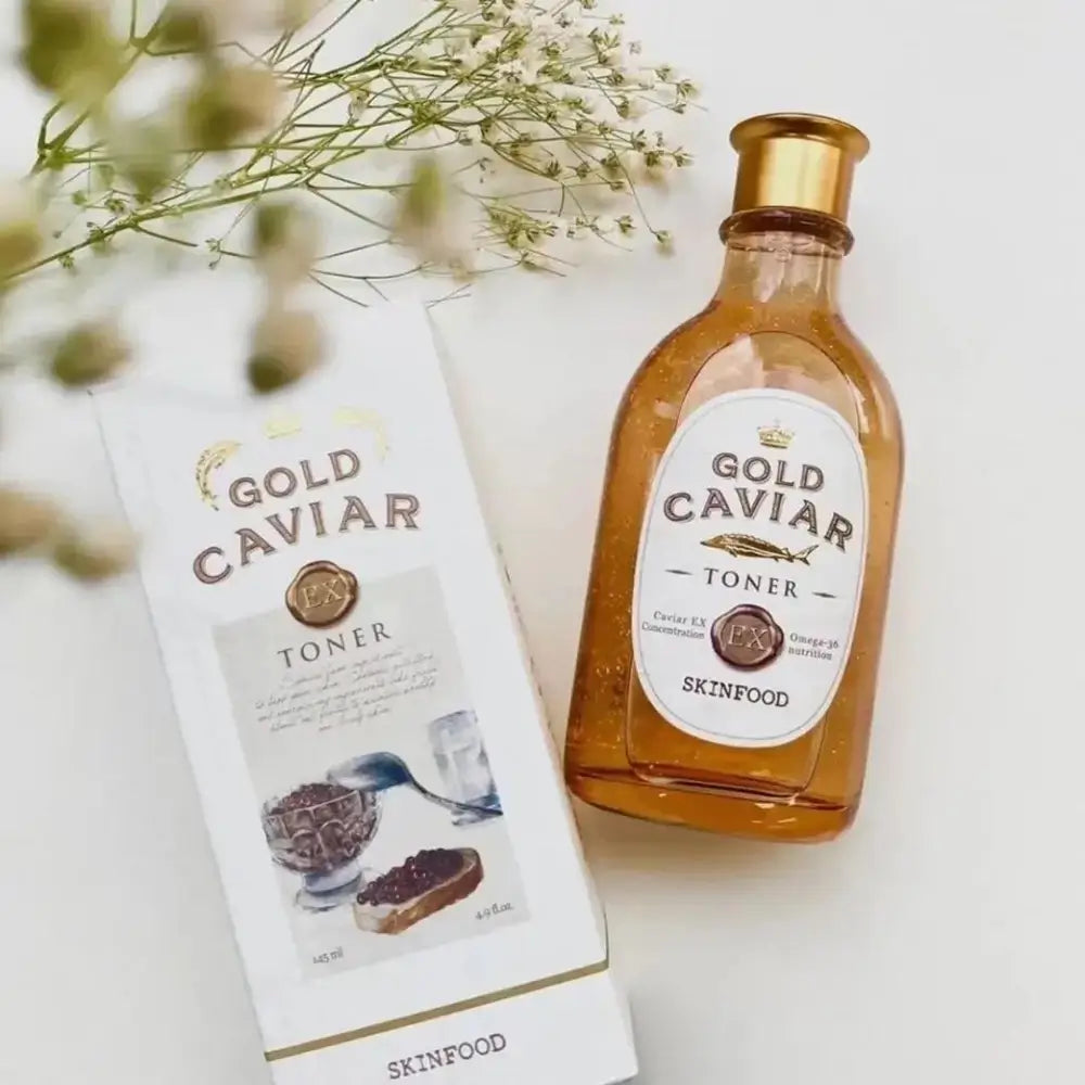 SKINFOOD Gold Caviar EX Toner Gesichtswasser gegen Falten mit Gold und Kaviar - Intensive Anti-Falten-Straffung und Feuchtigkeitspflege, 145 ml