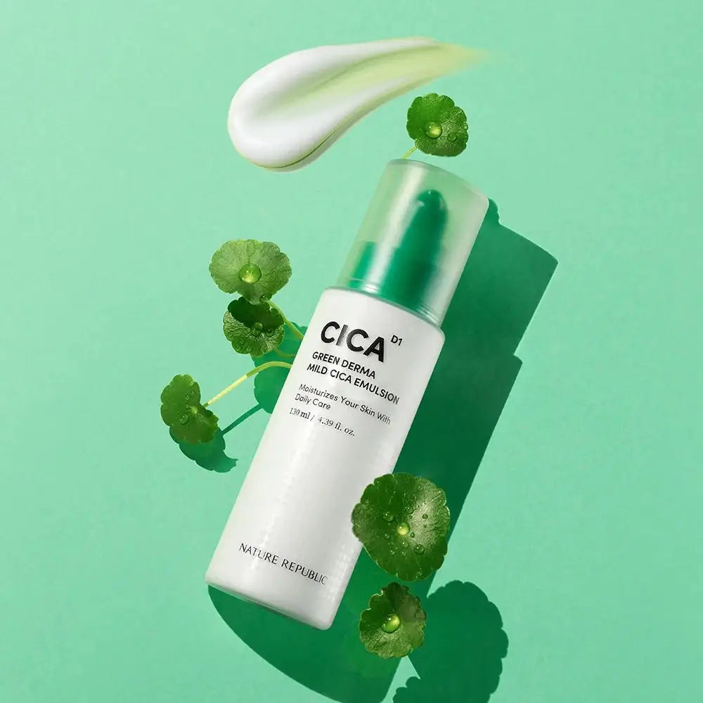 NATURE REPUBLIC Green Derma Emulsion Feuchtigkeitsspendende Gesichtscreme Cica Beruhigend - Feuchtigkeitsspendend und Beruhigend für empfindliche Haut, 130 ml