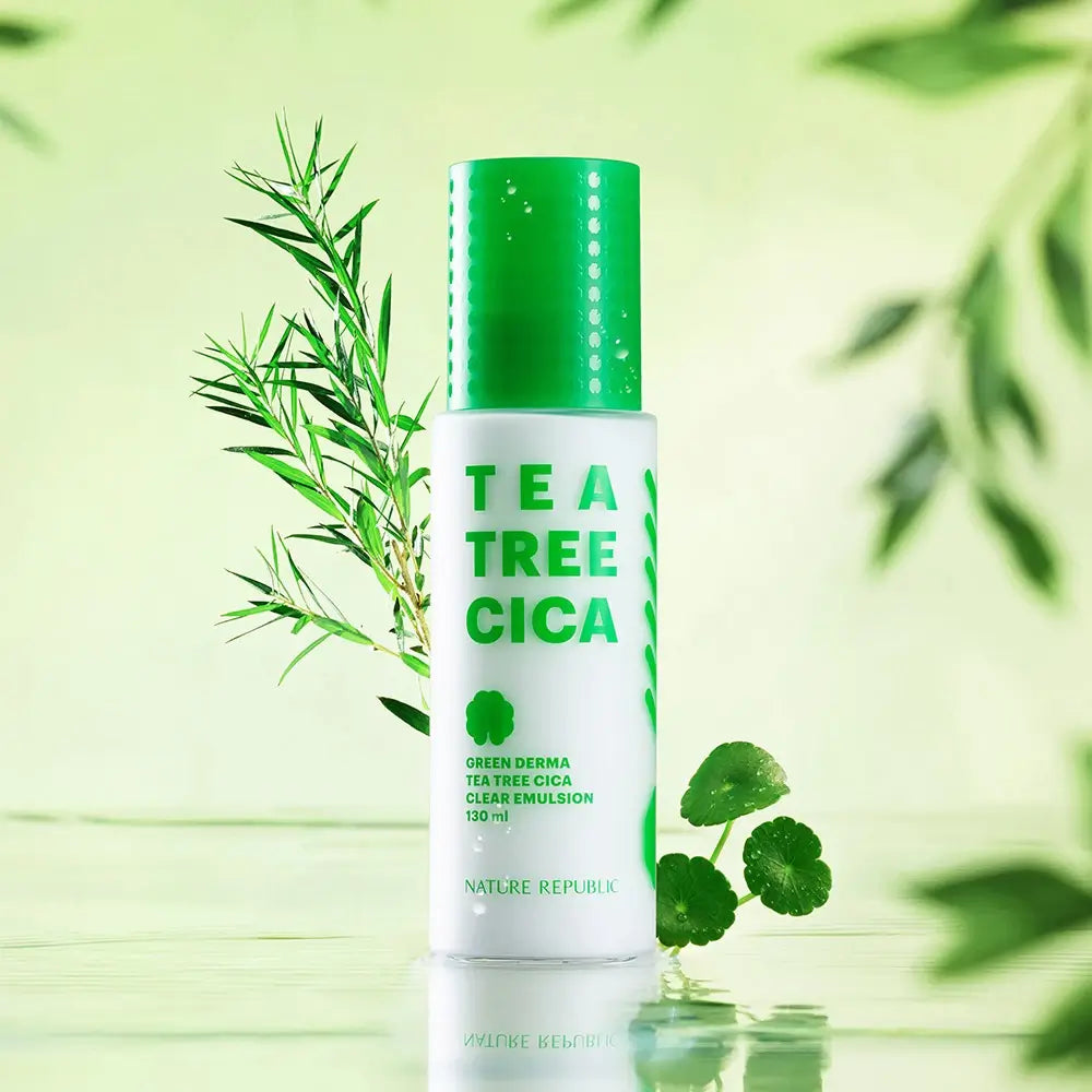 NATURE REPUBLIC Green Derma Emulsion Tea Tree Cica - Feuchtigkeitsspendende und beruhigende Gesichtscreme für empfindliche Haut, 130 ml