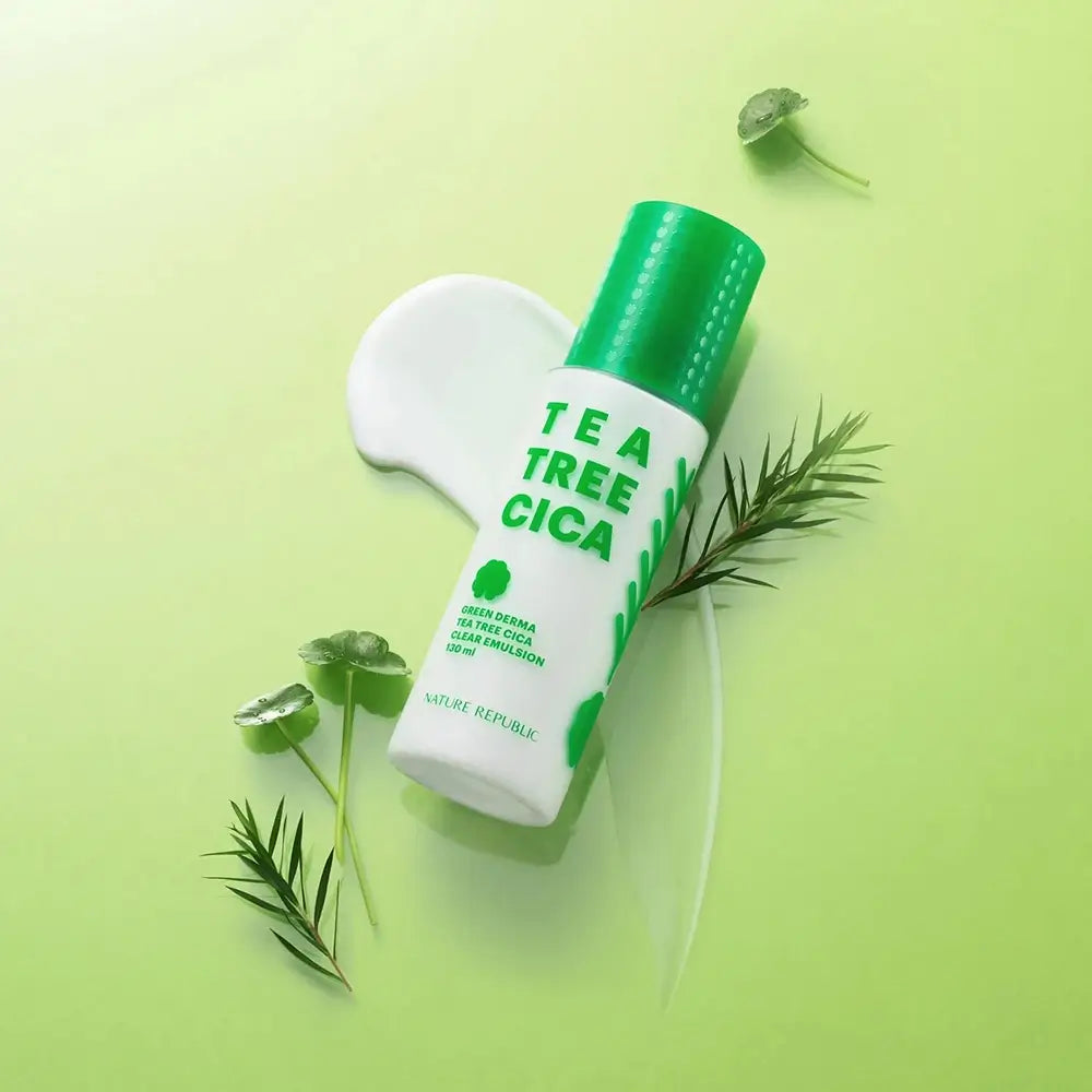 NATURE REPUBLIC Green Derma Emulsion Tea Tree Cica - Feuchtigkeitsspendende und beruhigende Gesichtscreme für empfindliche Haut, 130 ml