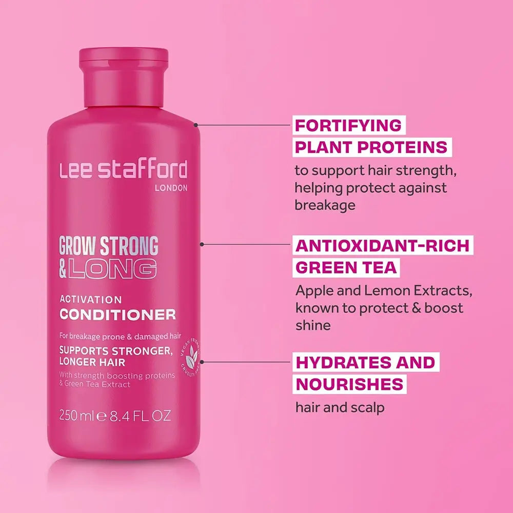 LEE STAFFORD Grow Strong&Long Aktivierungsshampoo - Spülung mit Peptiden und Proteinen zur Hydratation und Stärkung von Haarbruch anfälligem Haar - 250 ml