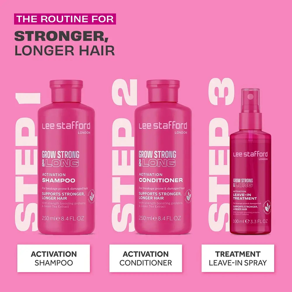 LEE STAFFORD Grow Strong&Long Aktivierungs-Shampoo - Shampoo formuliert mit Pro-Growth Komplex und Grüntee-Extrakt, das zur Stimulierung des Haarwachstums und zur Reduzierung von Haarausfall beiträgt - 250 ml