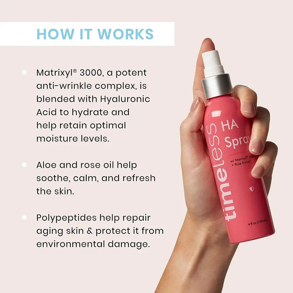Timeless Skin Care Matrixyl 3000 Spray für Gesicht mit Rosenextrakt - Intensive Feuchtigkeit und Anti-Falten-Effekt, 120 ml