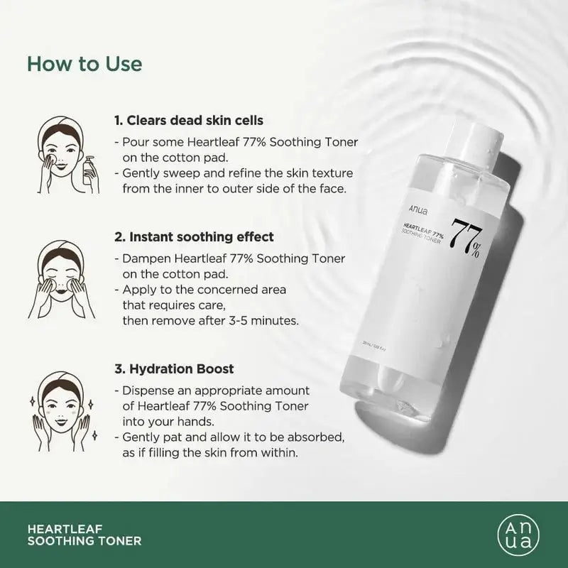 ANUA Heartleaf 77% Beruhigendes Toner - Beruhigt, Spendet Feuchtigkeit & Kontrolliert Talg, 500 ml