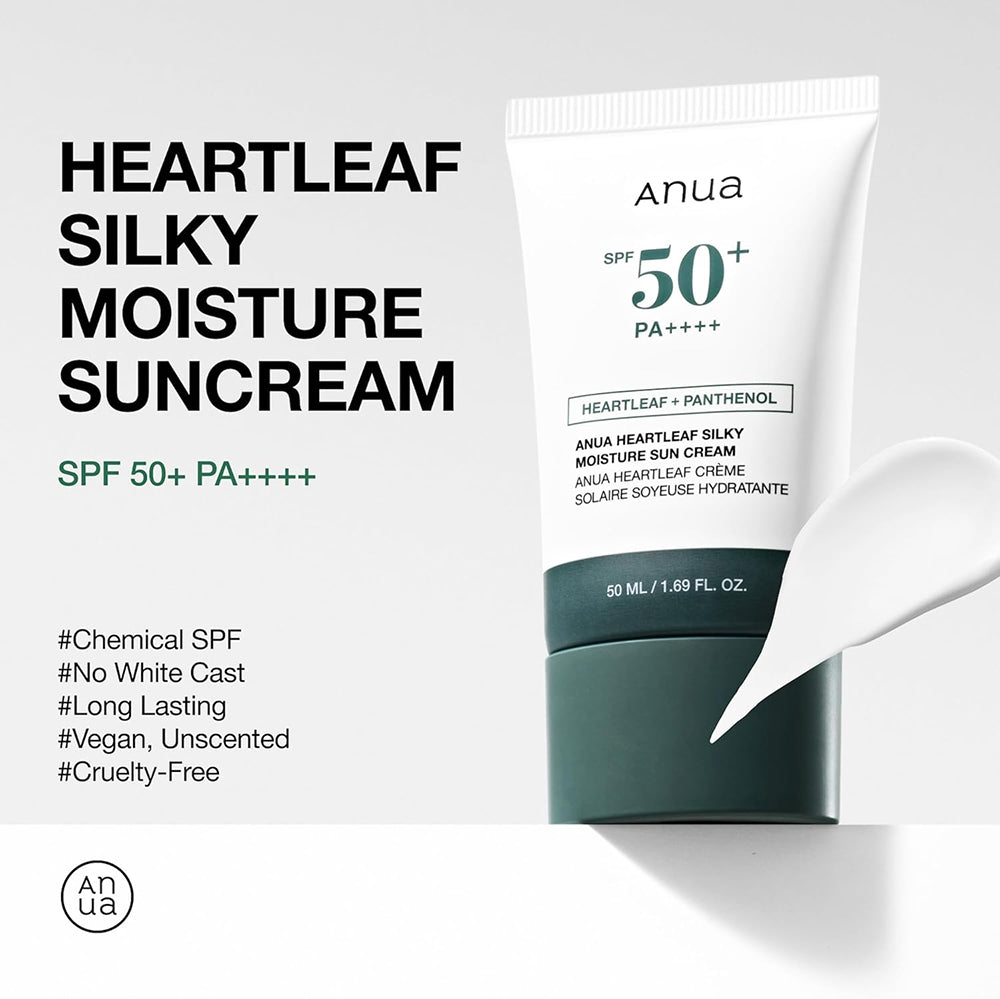 ANUA Heartleaf Seidige Feuchtigkeits-Sonnencreme SPF50+ PA++++, 50 ml