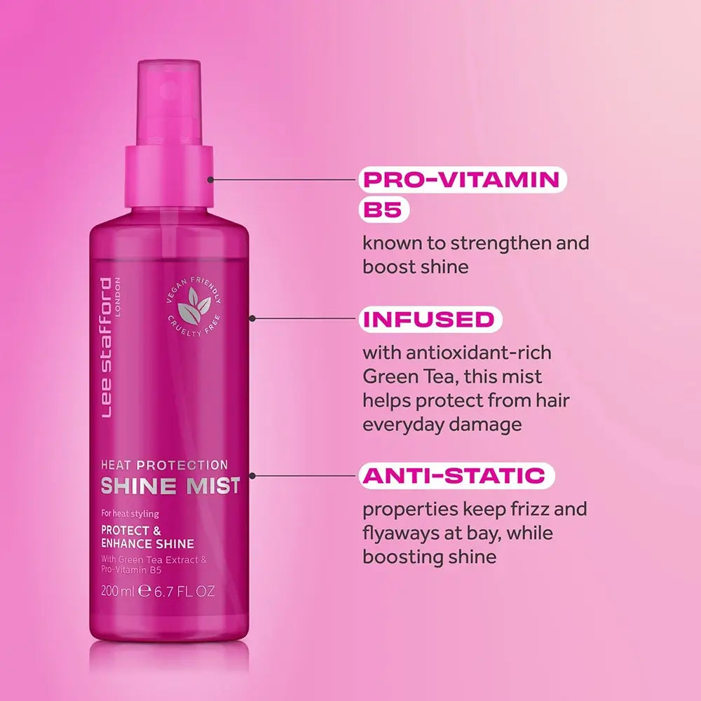 LEE STAFFORD Hitzeschutz Glanzspray - Haarspray mit Grüntee-Extrakt und Provitamin B5, schützt das Haar vor Hitze von Styling-Geräten - 200 ml