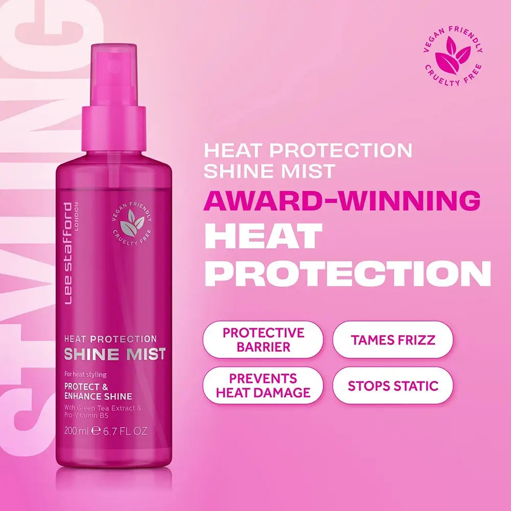 LEE STAFFORD Hitzeschutz Glanzspray - Haarspray mit Grüntee-Extrakt und Provitamin B5, schützt das Haar vor Hitze von Styling-Geräten - 200 ml