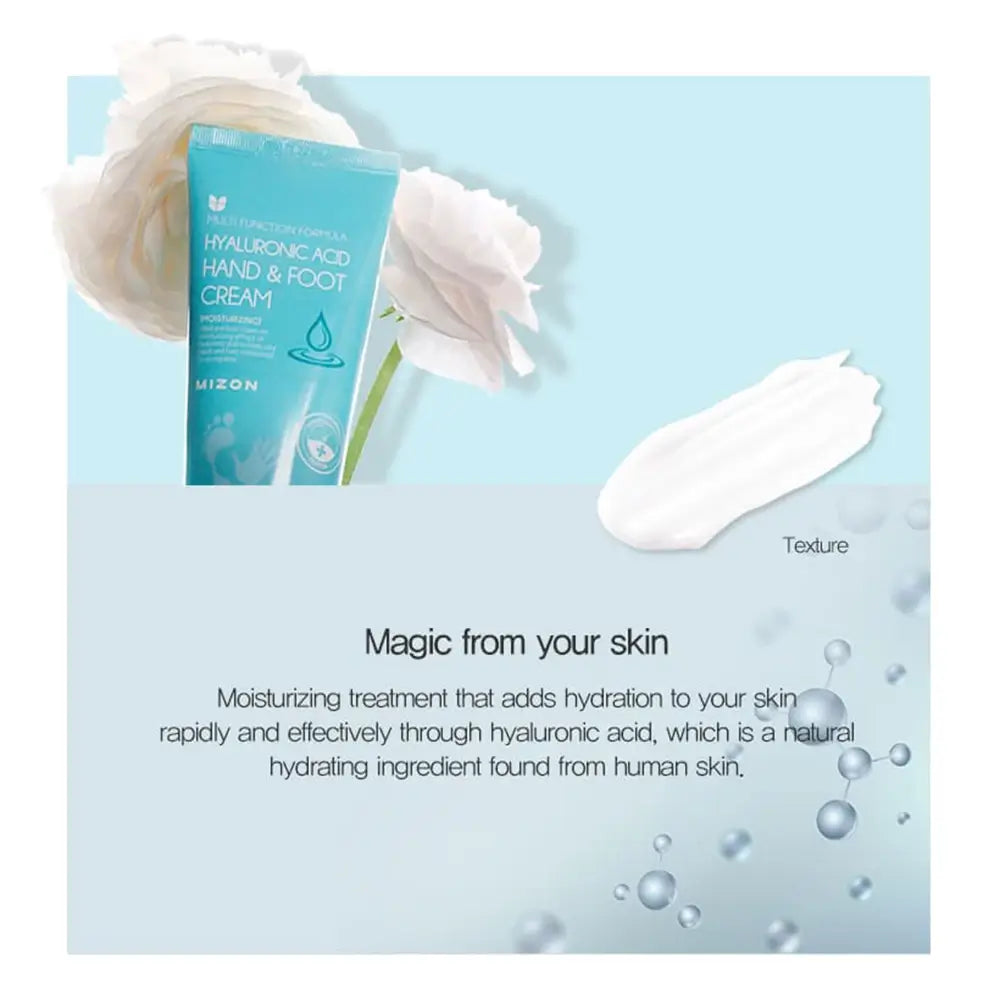 MIZON Hyaluronsäure Hand- und Fußcreme - Hand- und Fußcreme mit Hyaluronsäure für Hautfeuchtigkeit und Komfort - 100 ml