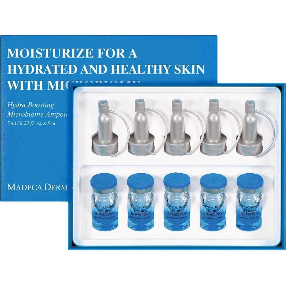 MADECA DERMA Hydra Boosting Microbiome Ampoule - Gesichtsserum mit Hyaluronsäure und Panthenol zur Hydratation und zum Gleichgewicht der Haut - 7 ml x 5 Stück