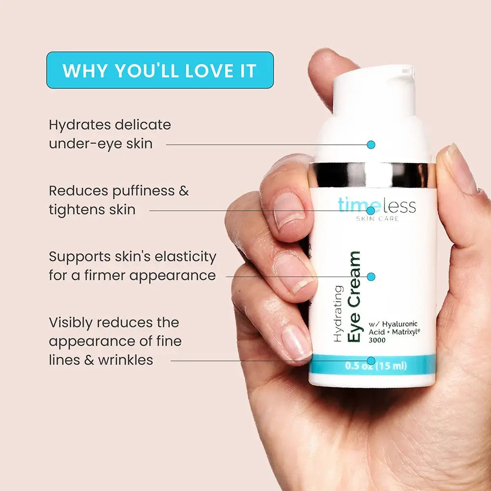 TIMELESS SKIN CARE Hydration Boost Augencreme - Ultra-feuchtigkeitsspendend und Anti-Falten mit Hyaluronsäure und Peptiden, 15 ml
