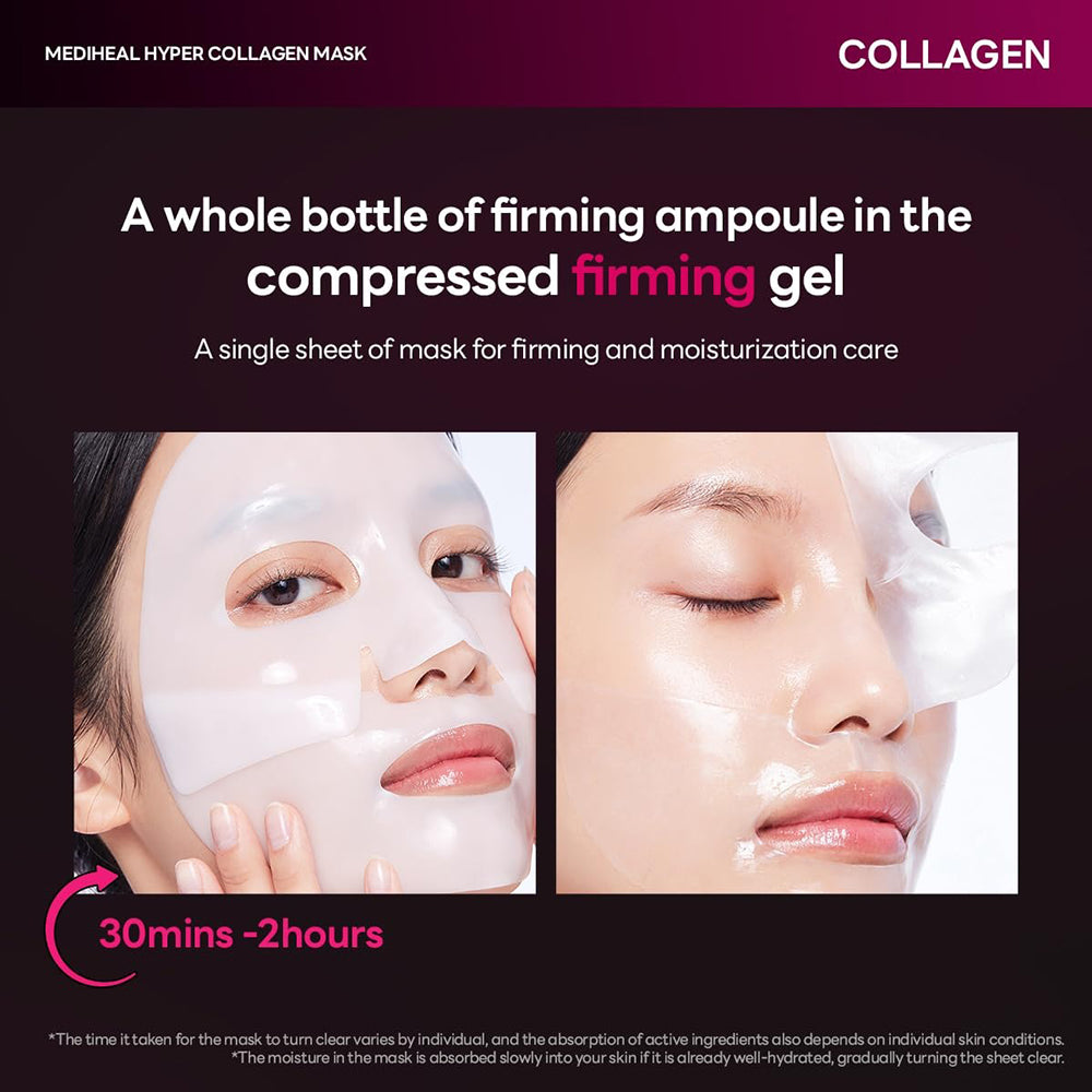 MEDIHEAL Hyper Collagen Hydrogel Mask - masca de fata formulata cu colagen si niacinamida, care contribuie la imbunatatirea aspectului pielii care si-a pierdut tonusul - 35 gr