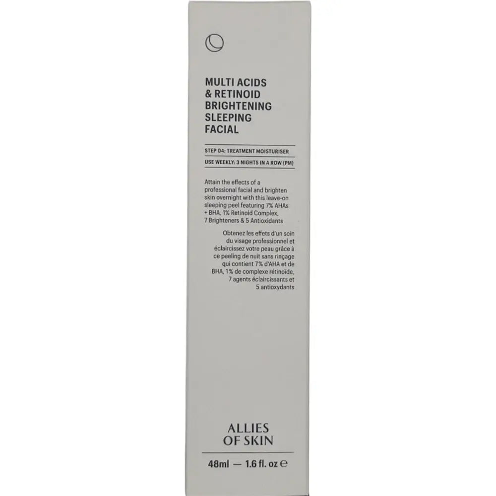 Etikett: 7 % Glycolic/Lactic/Salicylic Acid, 1 % Retinoid, Brighteners & Antioxidantien
