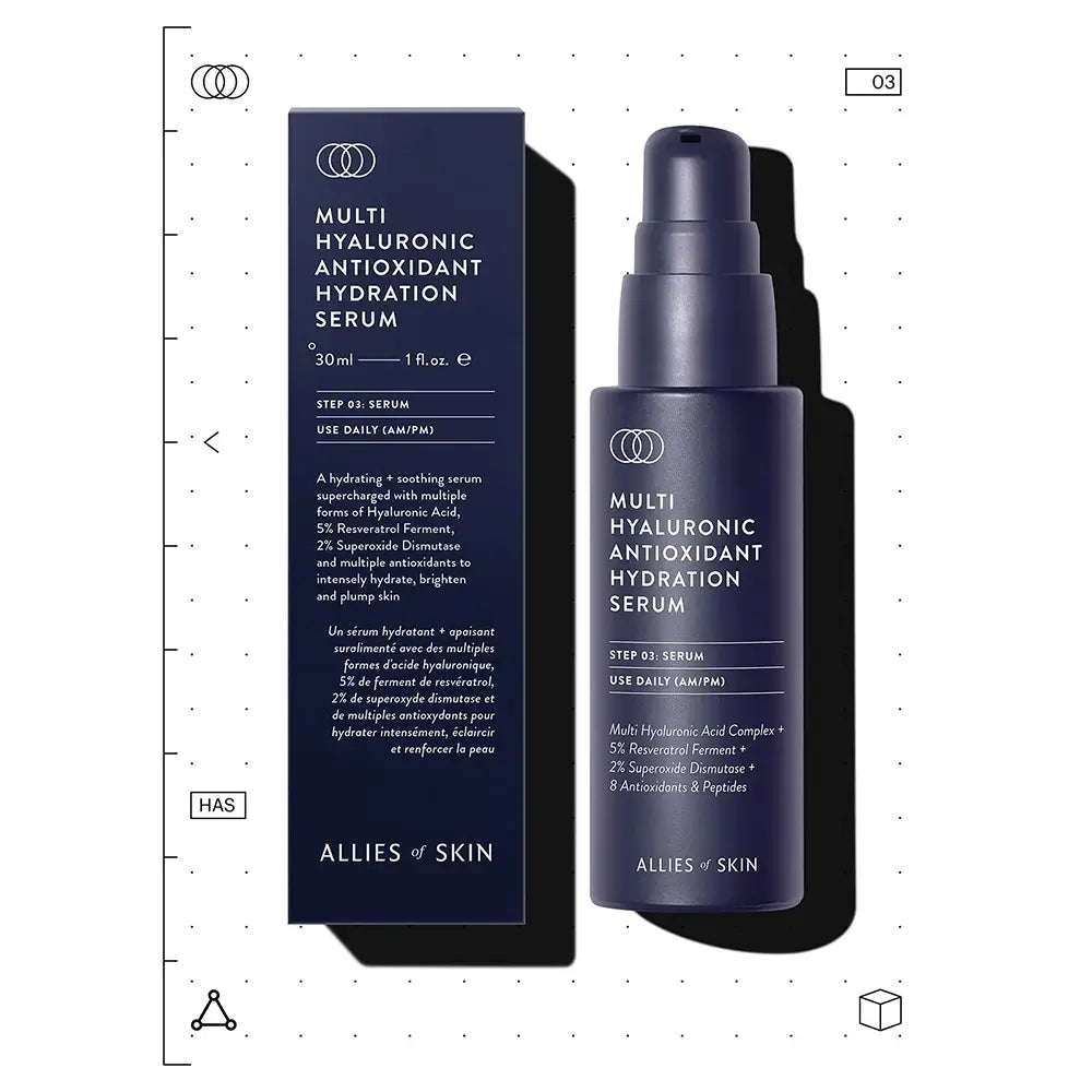 Detail des Etiketts: 5 % Resveratrol, Niacinamid, Palmitoyl Tripeptid‑38 & drei Hyaluronsäuren
