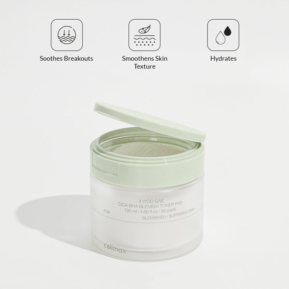 CELIMAX Ji Woo Gae Cica BHA Blemish Toner Pads, 60 Stück
