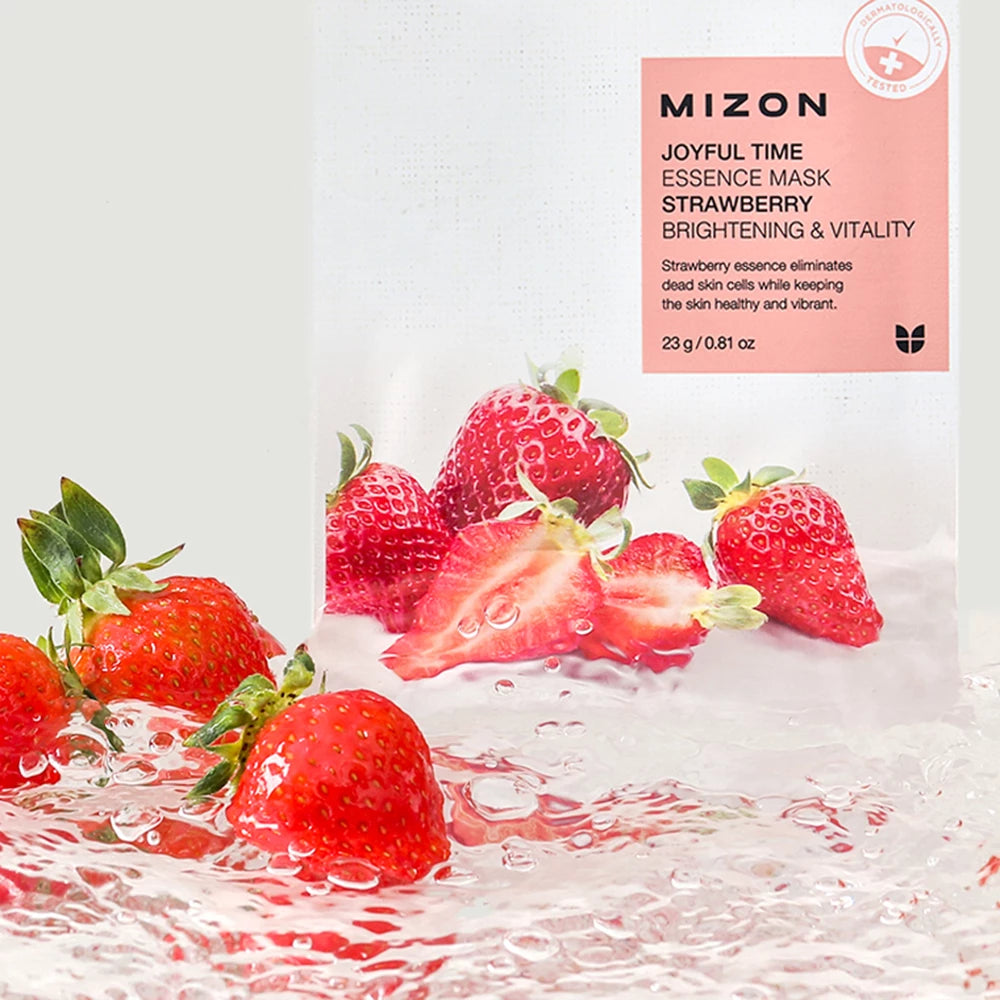 MIZON Joyful Time Essence Mask Erdbeere - Tuchmaske mit Erdbeerextrakt und Hyaluronsäure