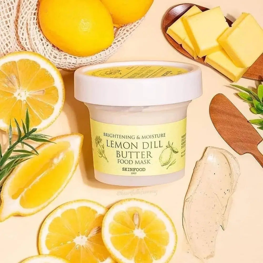 SKINFOOD Zitronen-Dill-Butter Gesichtsmaske - Gesichtsmaske mit Zitronenextrakt und Niacinamid, die zu intensiver Feuchtigkeitsversorgung von Gesicht und Lippen sowie zur Erhaltung eines gesunden und strahlenden Hautbildes beiträgt - 120 g