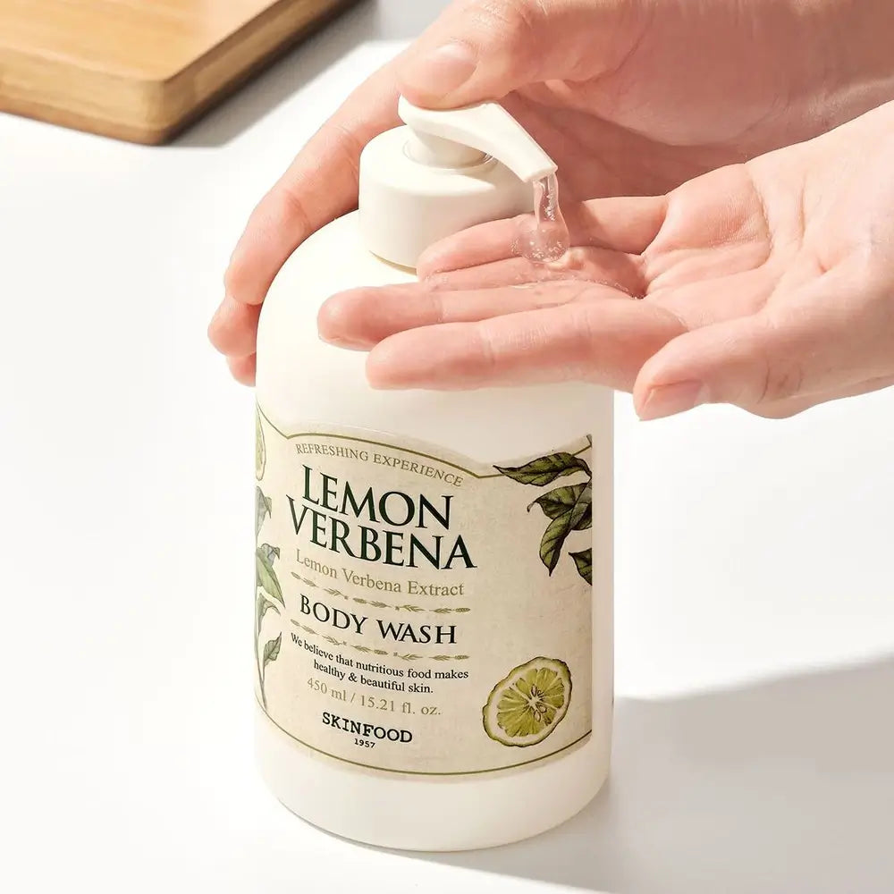 SKINFOOD Zitronenverbene Aufmunterndes Duschgel mit natürlichem Extrakt - Sanfte Reinigung und intensive Feuchtigkeitsversorgung, 450 ml
