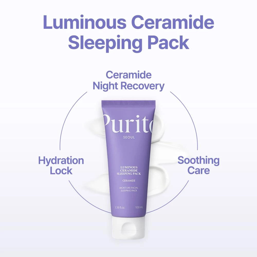 PURITO Luminous Ceramide Sleeping Pack - Gesichtscreme mit Ceramid NP und Centella Asiatica Extrakt, die zur Hautfeuchtigkeit und zum Hautkomfort beitragen - 100 ml