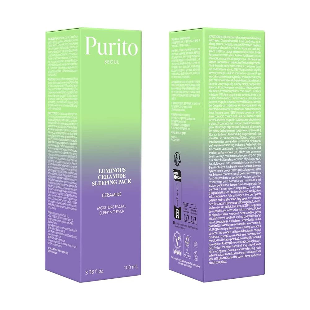 PURITO Luminous Ceramide Sleeping Pack - Gesichtscreme mit Ceramid NP und Centella Asiatica Extrakt, die zur Hautfeuchtigkeit und zum Hautkomfort beitragen - 100 ml